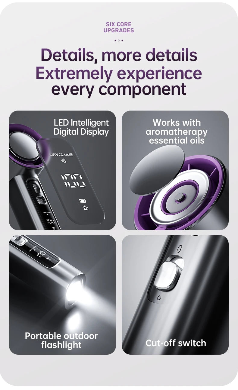 VGR 100 Speed High-speed Handheld Electric Fan with Flashlight USB Mini Portable Charging Small Fan Desktop Small Electric Fan