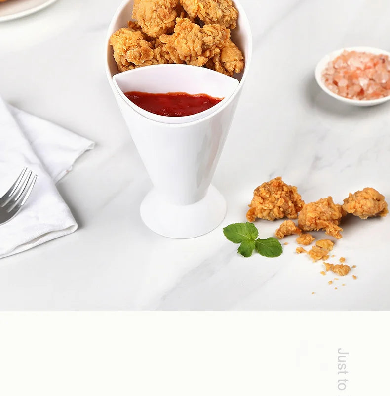2 In 1 French Fries Cups Plastic Cups Sauces Snacks Dessert Plate Ketchup Slant Cup Two Cup Spout Kitchen Accessories