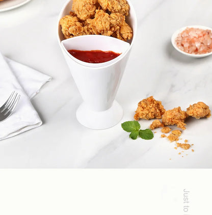 2 In 1 French Fries Cups Plastic Cups Sauces Snacks Dessert Plate Ketchup Slant Cup Two Cup Spout Kitchen Accessories