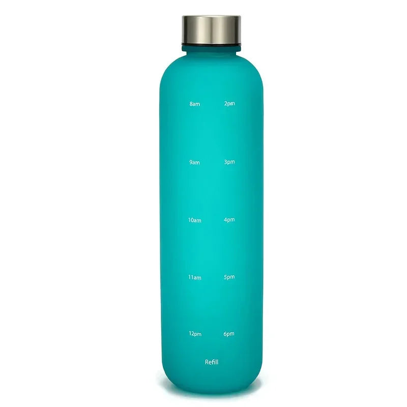 1L Water Bottle With Time Marker 32 OZ Motivational Reusable Fitness Sports Bottles Outdoors Travel Leakproof Frosted Plastic