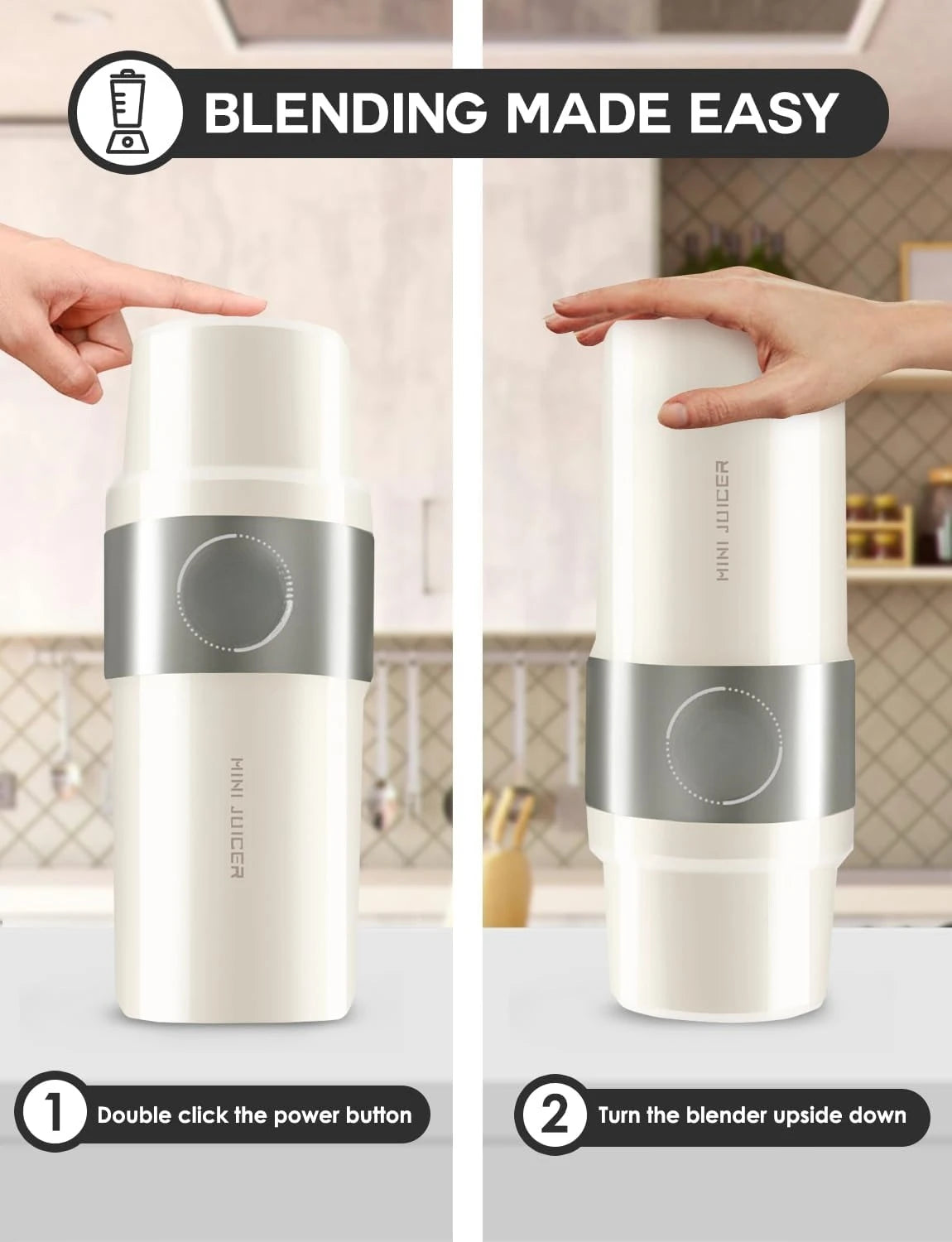 Vacuum Insulated Blender for Fruits and Vegetables - Rechargeable Portable Blenders with Stainless Steel Blade