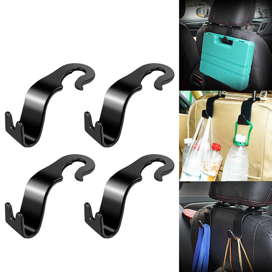 2/4pcs Car Seat Headrest Hook Hanger Storage Organizer Universal For Handbag Purse Coat Fit Universal Vehicle Car Black S Type