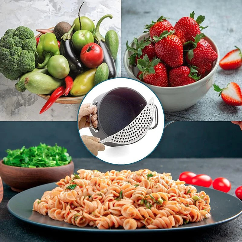 Stainless Steel Pan Pot Strainer with Handle, Pasta Drainer, Colander Water Filter, Vegetable Drainer, Kitchen Slag Separator