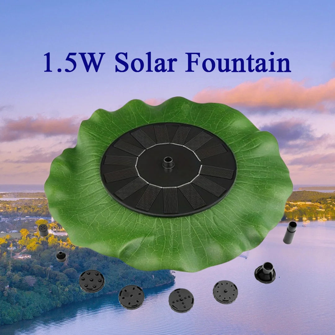 1.5W solar fountain, lotus leaf design floating fountain, used for pond, bird bath, outdoor decoration water pump,water fountain