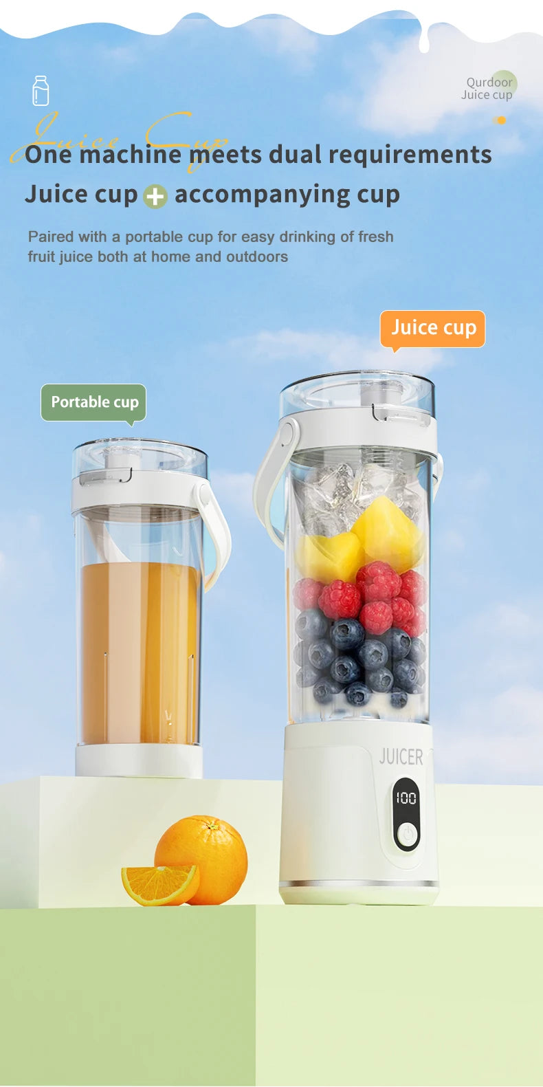Electric Portable Blender Wireless Rechargeable USB Fruit Blender 600ML Kitchen Mixer Machine Traveling Juicer Cup Fruit Blender
