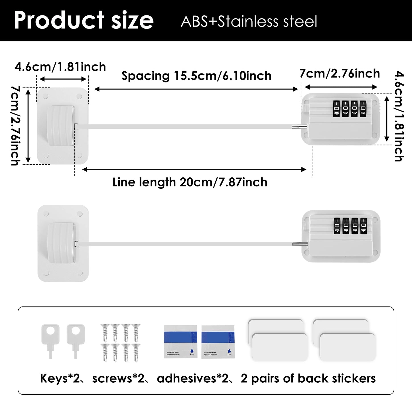 2Pcs Refrigerator Door Lock Child Proofing Fridge Lock With Keys or Coded Lock Resettable Combination Lock for Cabinet Drawer