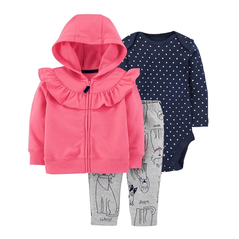 Babys 3pcs/sets Boys Casual Jacket Cotton Coat Girls Bodysuits Sports Trousers Long Pants