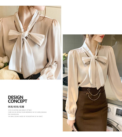 Elegant Office Blouses Women Chiffon Autumn Winter Korean Fashion Casual Streetwear Blusas Mujer Puff Sleeve Ladies Tops Shirts