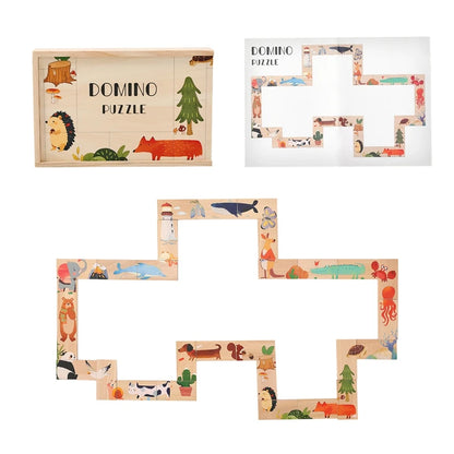 The Baby Montessori Domino Puzzle Toy Features Cartoon Patterned Dominoes With Smooth Edges That Are Super Fun For Babies