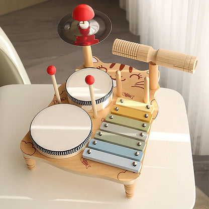 Wooden Music Toys For Babies Children's Multifunctional Music Knocking Table Early Education Kids Drum Set Music Toy Baby Gift