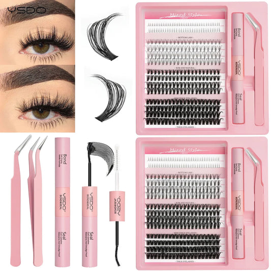 DIY Lash Extension Kit Lash Individual Lashes Clusters8-16mm With Waterproof Lash Bond And Seal Eyelash Tweezers Lash Kit
