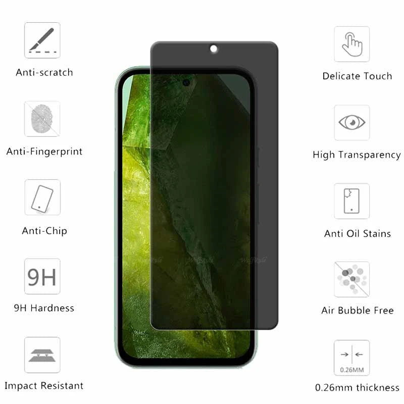 4Pcs For Google Pixel 8A Glass Google Pixel 8A Tempered Glass 9H HD Privacy Anti-Spy Cover Glue Screen Protector Google Pixel 8A