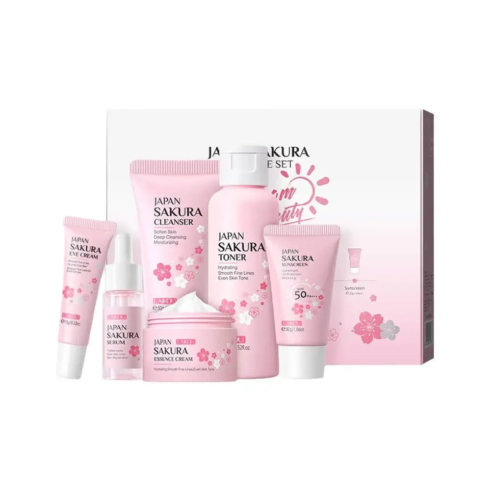 For Sakura Skin Care Sets Facial Cleanser Face Cream Serum Hydrating Firming Moisturizing Brightening Care Face Toner Kit J1F3