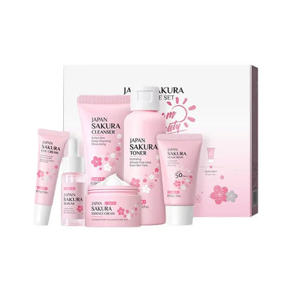 For Sakura Skin Care Sets Facial Cleanser Face Cream Serum Hydrating Firming Moisturizing Brightening Care Face Toner Kit J1F3