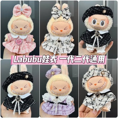 Labubu can wear baby clothes vinyl cloth 17cm doll cute change casual suit skirt plush clothes
