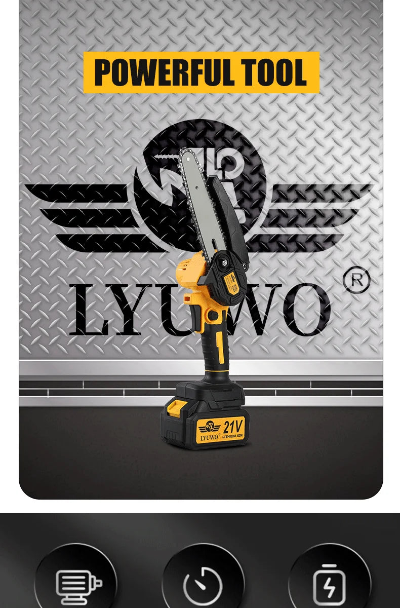 LYUWORechargeable Brushless Household Mini Electric Saw Handheld Saw Wood Cutting Saw Woodworking Saw Outdoor Electric Chain Saw