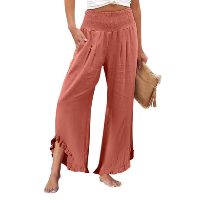 Summer Womens Palazzo Pants Summer Casual Flowy Wide Leg Trousers Beach Travel Vacation Outfits All Match Loose Baggay Pants