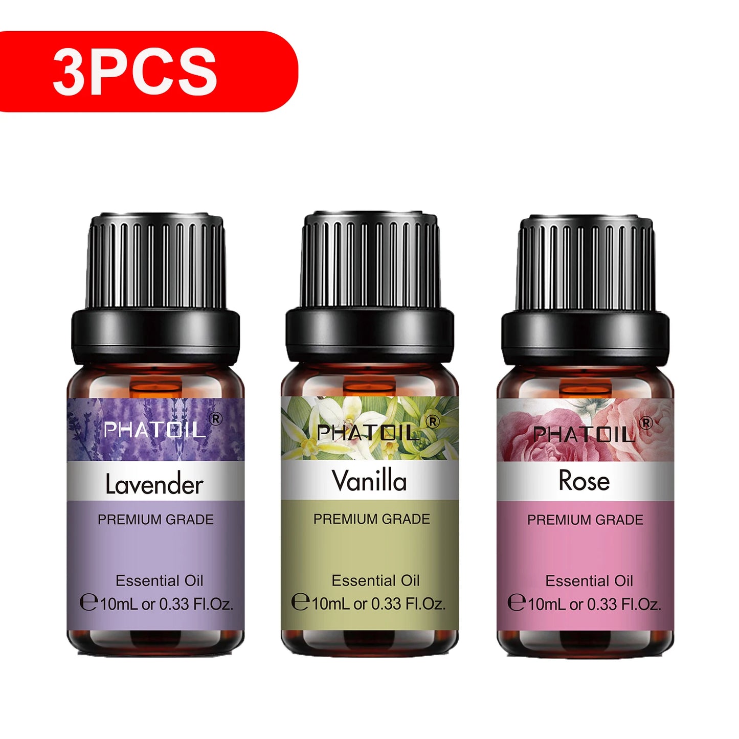 PHATOIL Natural Plant Essential Oil 10ml Eucalyptus Rose Lemon Bergamot Vanilla Peppermint 1PCS Aroma Essential Oil For Diffuser