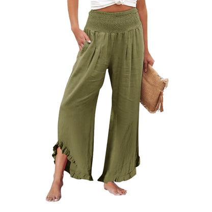 Summer Womens Palazzo Pants Summer Casual Flowy Wide Leg Trousers Beach Travel Vacation Outfits All Match Loose Baggay Pants