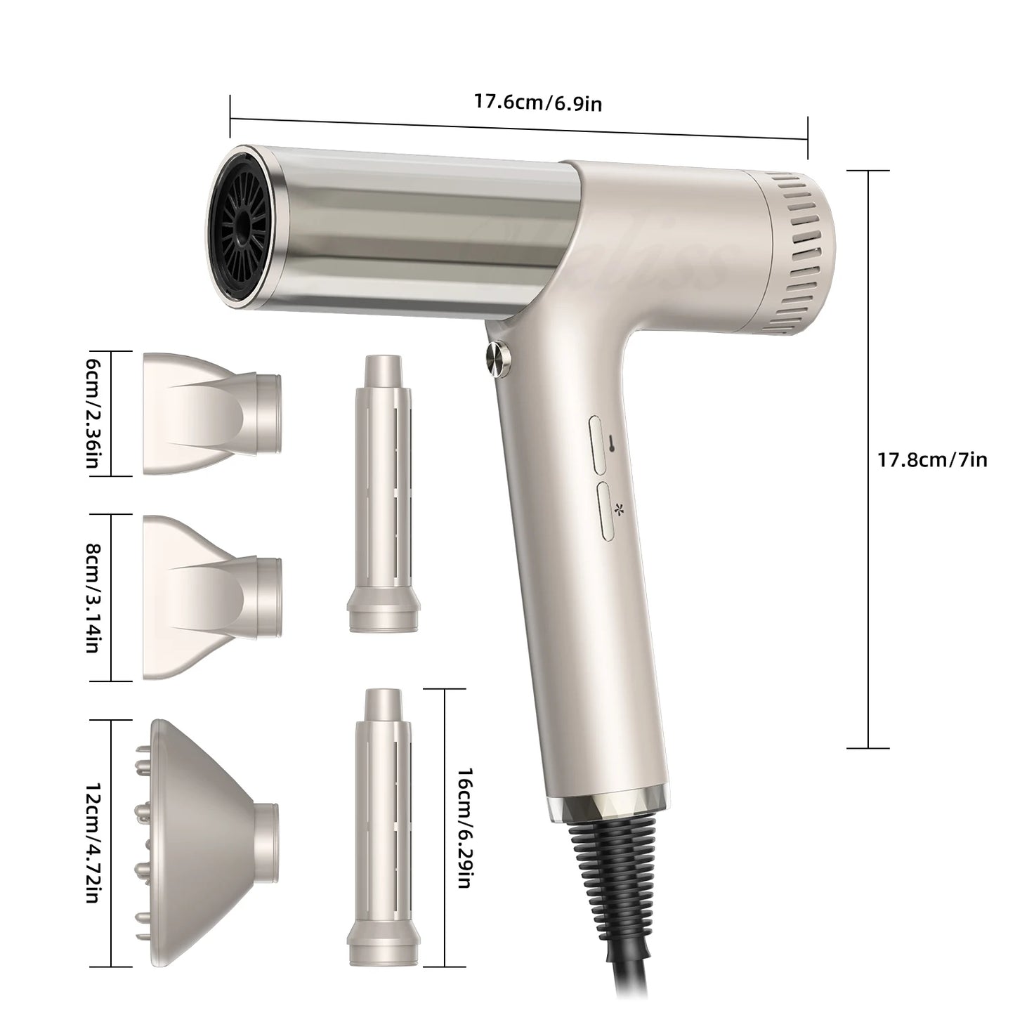Hair Dryer 110000 RPM High-Speed Brushless Motor Negative Ionic Blow Dryer Thermo-Control Hair Dryer with Diffuser and Nozzle