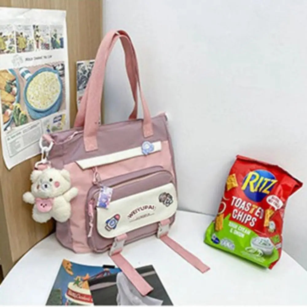Portable Ins Students School Bags Large Capacity Bear High School Backpacks Multi Pockets Cartoon Teenage Shoulder Bags Girl