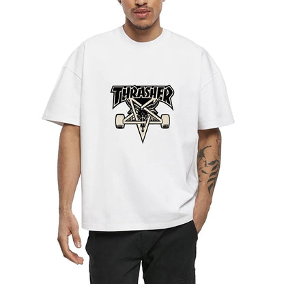 2025 T-shirts for Men Personalized T-Thrashers Y2k Clothing High Quality Summer Tops Vintage Streetwear Short Sleeve Tee White