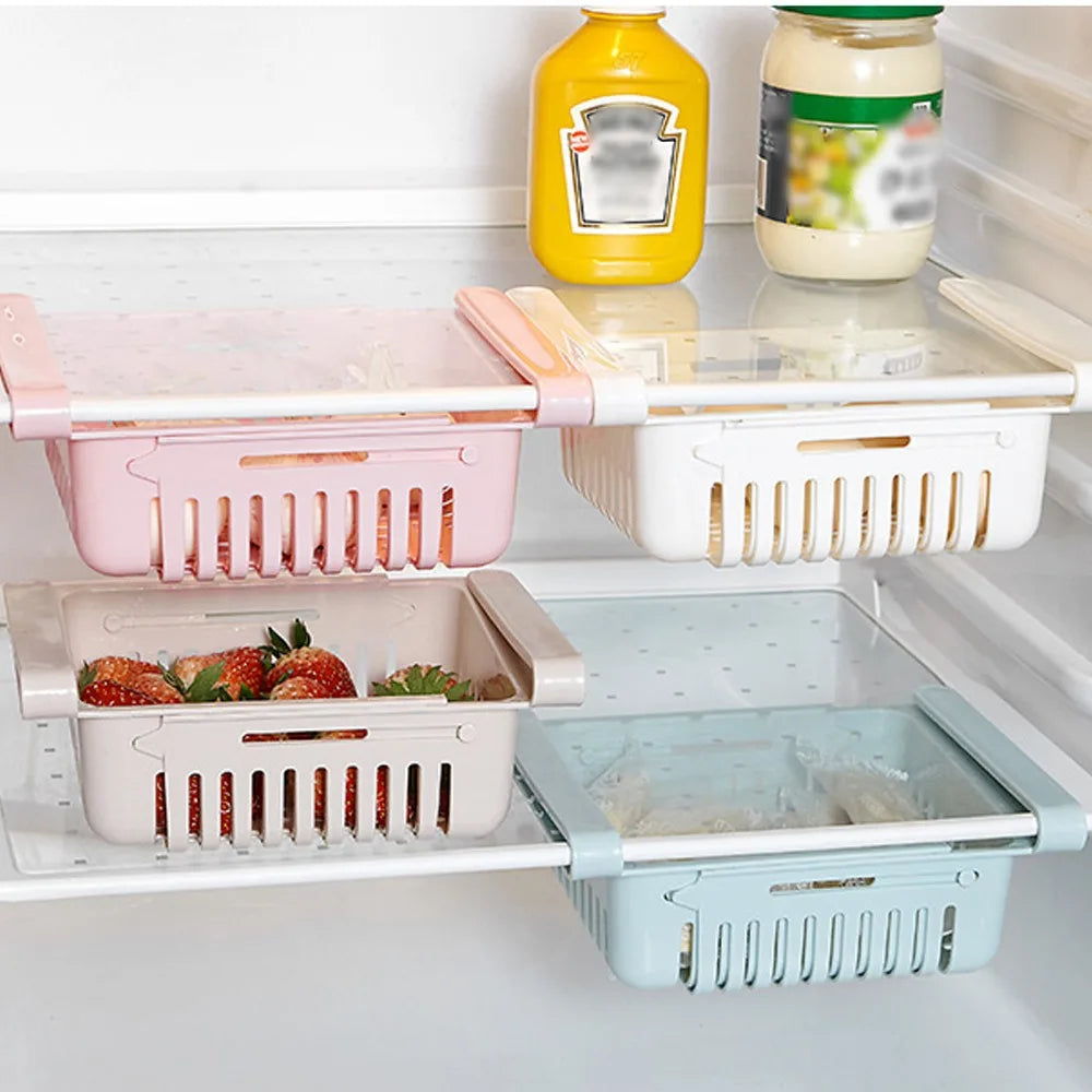 Fridge Organizer Storage Box Extendable Refrigerator Chest Shelf Home Storage Case Plastic Cabinet Shelves