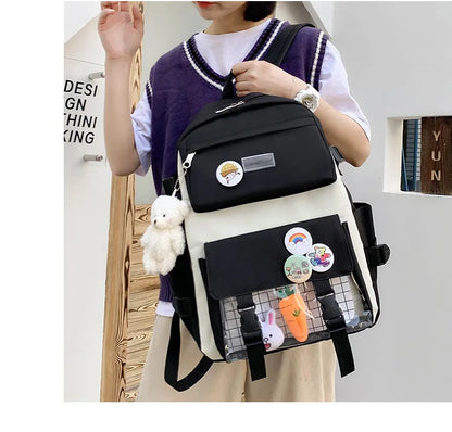 New Large-Capacity Primary School Junior High School Students Shoulders Backpack High School Five Sets of Multi-Compartment Fash