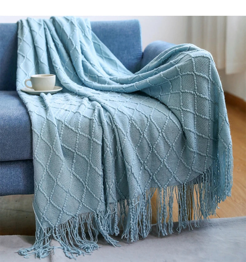 White Oversized Throw Blankets with Tassels 150x230cm Textured Knitted Boho Woven Big Blankets Bedspread Cover Manta Para Sofá