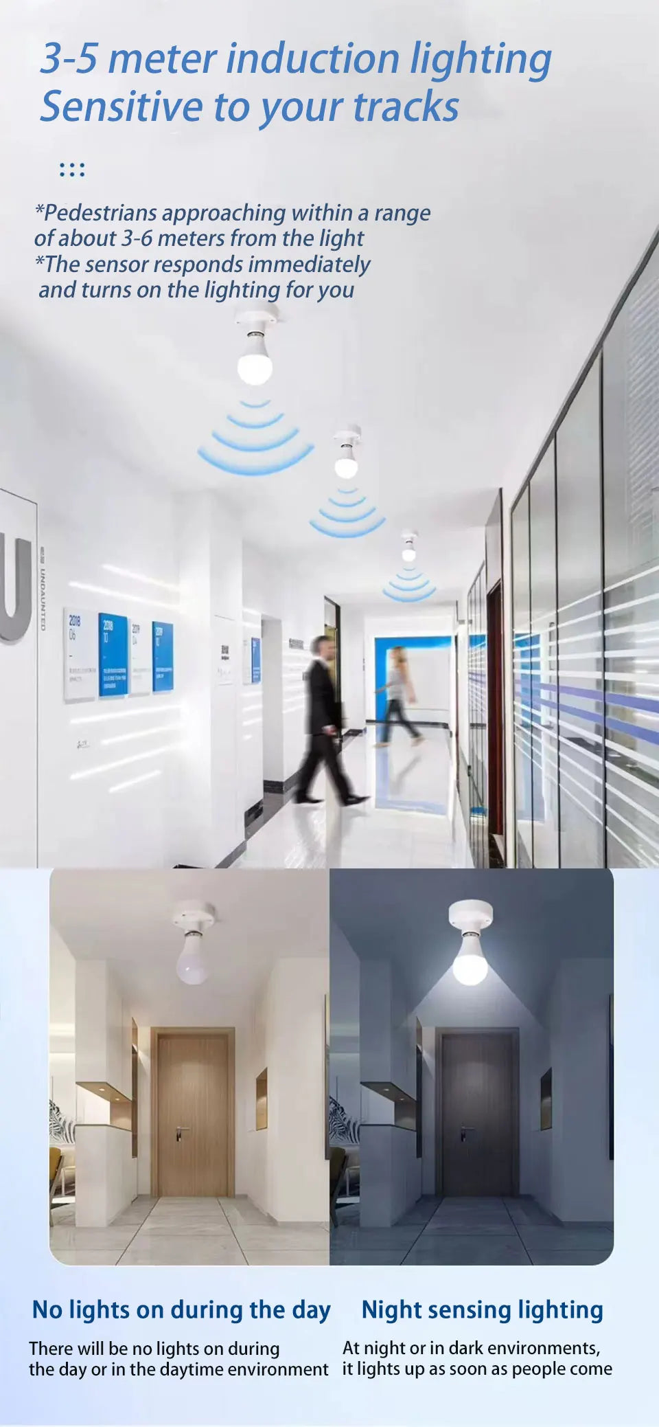 6pcs  Radar Motion Sensor Light Bulb 220V 110V E27 LED Lamp Smart Infrared Bulb 6W 9W 12W 15W 18W 20W Working in Night Darkness