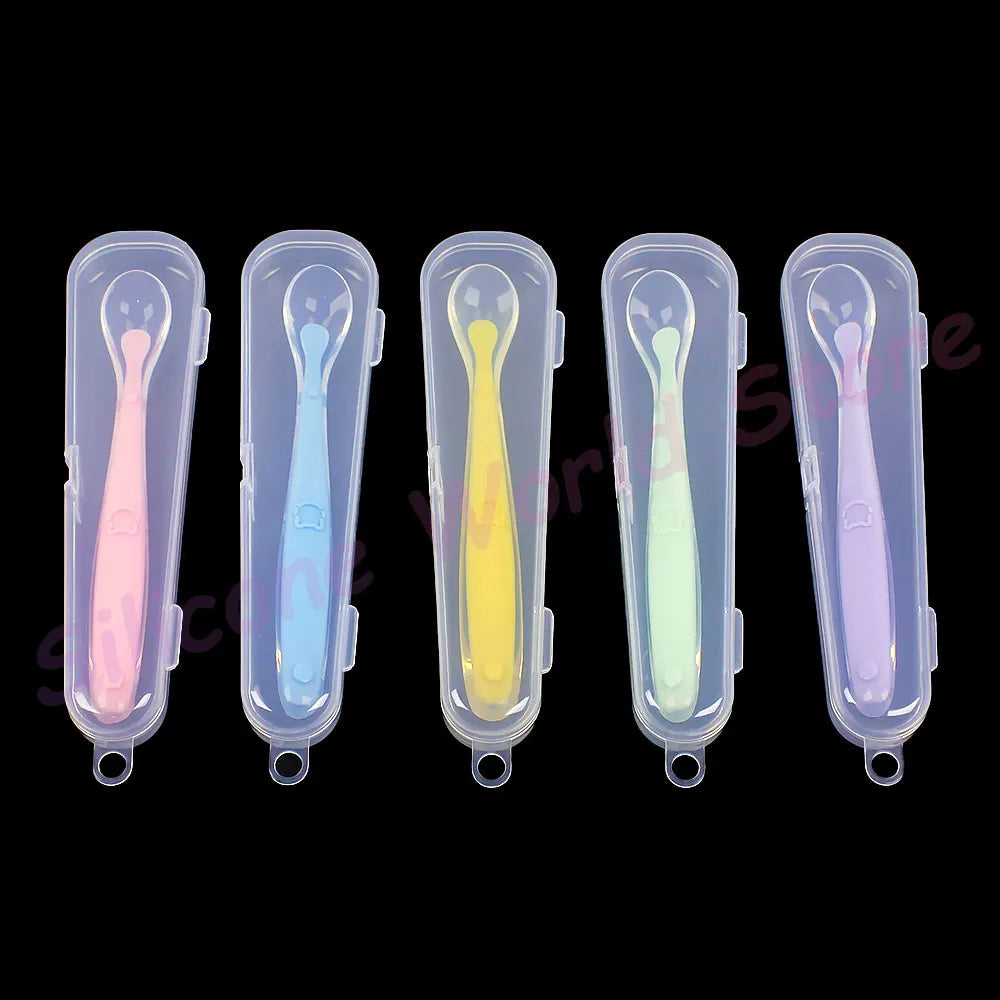 Silicone World Baby Complementary Food Silicone Spoon Training Spoon Soft Spoon Children's Feeding Tableware With Storage Box