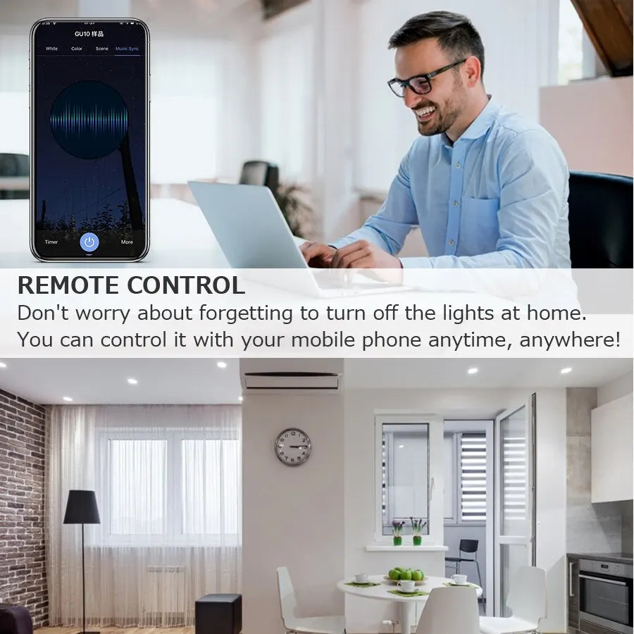 GU10 Bluetooth Lamp Tuya Smart Bulb RGB 220V Led Light Bulbs Smart Led Bulb APP Control Lamp 9W Dimmable For Room Home Decor