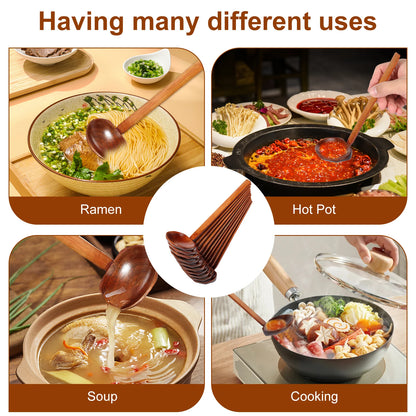 10PCS Wood Soup Spoon with Long Handle Japanese Style Ramen Spoon Large Hot Pot Spoon Tortoise Shell Spoon Serving Spoon