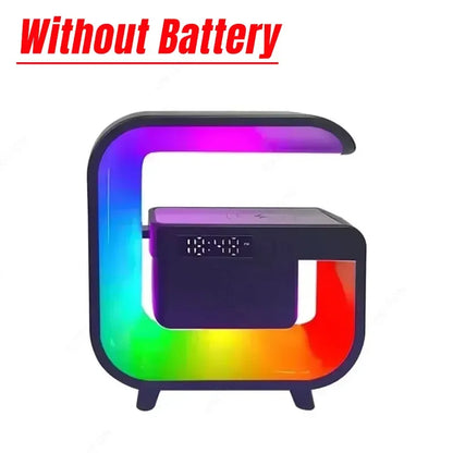Multifunctional Atmosphere RGB Desk Clock Nightlight Wireless Charger Bluetooth Speakers for iPhone Samung Xiaomi Fast Charging