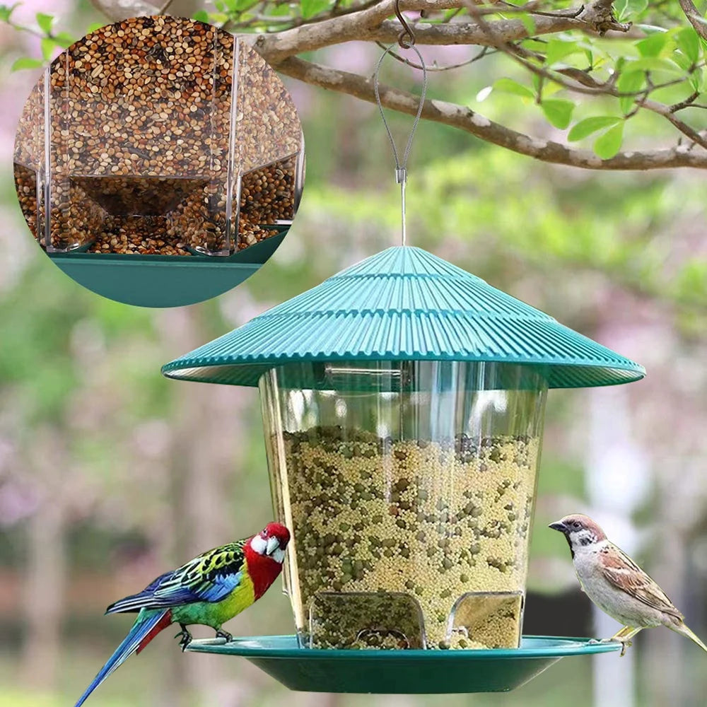 Bird Feeder Automatic Hanging Outdoor Garden Gazebo Wild Bird Feeding Container With Hang Rope House Decor Pet Supplies