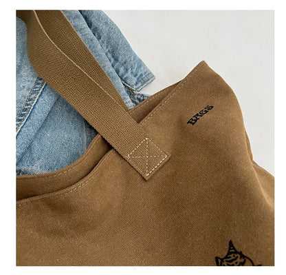 Canvas Totes Large Capacity Storage Handbag Women Tote Anime Cat Letters Shoulder Bags Girls Casual Commute Bag Portable Big Bag