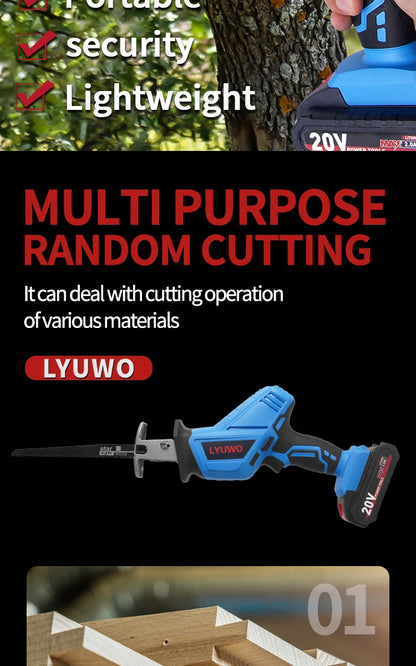 20V Rechargeable Reciprocating Saw Adjustable Speed Electric Saw Blade Saw Portable Wood Metal Cutting Chain Saw