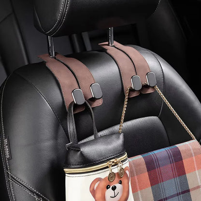 Universal Metal Car Seat Headrest Hook 2 in 1 Soft Leather Car Seat Back Hook for Purse Bag Backpack Double Hook Car Seat Hanger