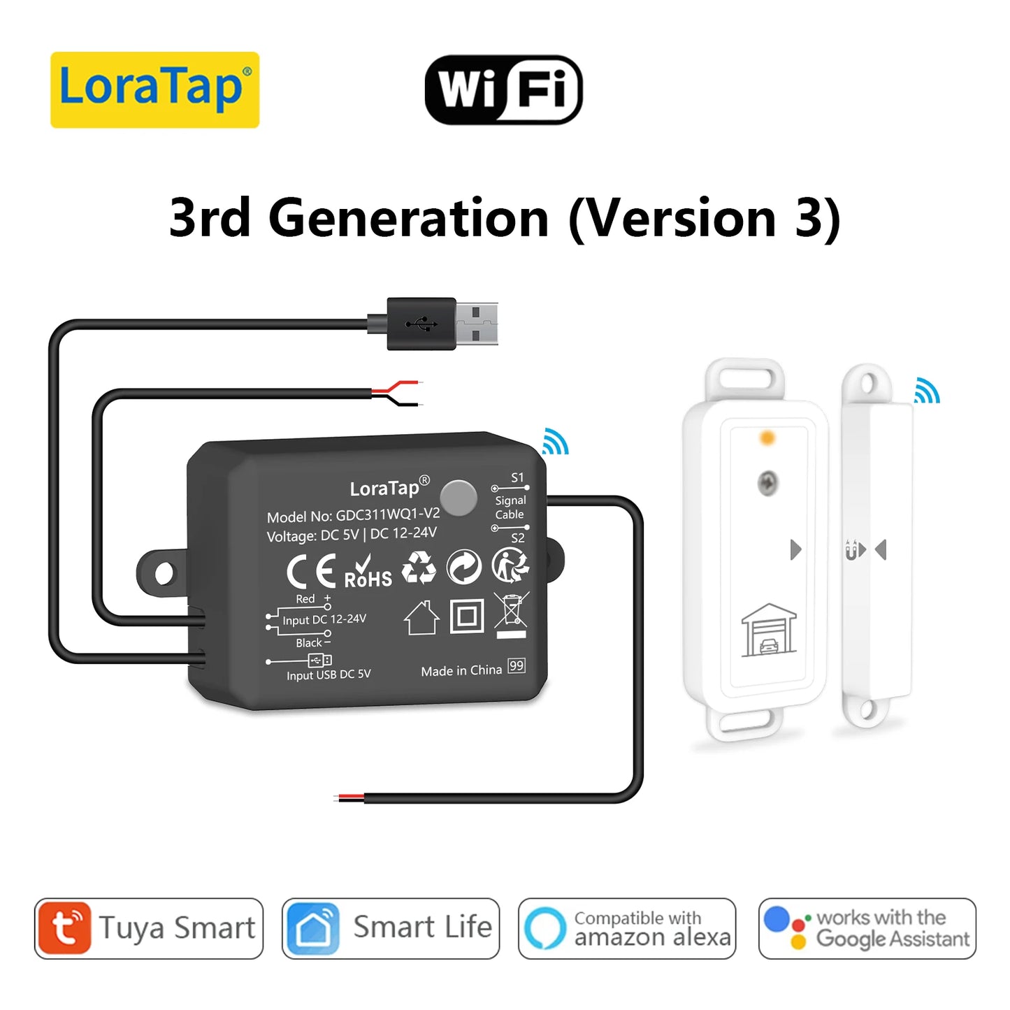 LoraTap Tuya Smart Life Garage Door Sensors Opener Controller WiFi Switch Alexa Opening Home Remote Control Contact Voice Portal