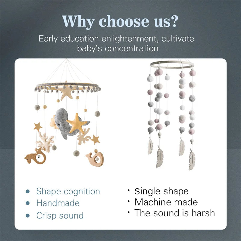 Newborn Baby Rattles Toys 0-12 Months Soft Felt Whale Bed Bell Infant Mobile Crib Hanging Musical Carousel Toy Boys Girls Gift