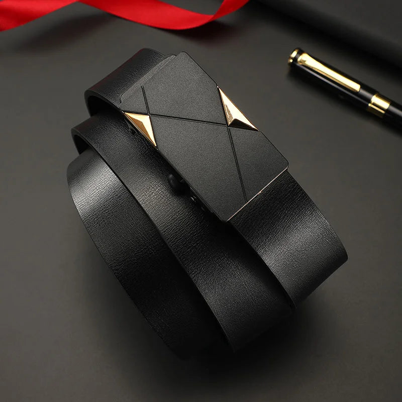 Luxury Fashion Men's Belt Men's Genuine Leather Belt Automatic Buckle Ratchet Belt Random Adjustment Belt Women Waist Belt