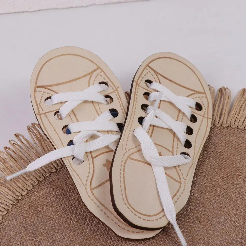 Teaching Tie Shoelaces Wooden Lacing Shoe Toy Tying Shoelaces Boards Learn to Tie Laces Toy Montessori Educational Toy