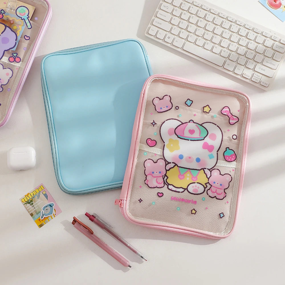Cartoon PVC Stationary Organzier Pouch Big Capacity Storage Pens Eraser Students Pencil Bags