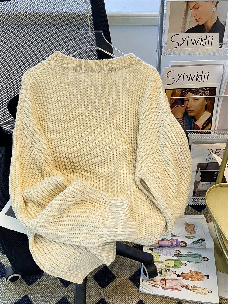 Syiwidii Oversized Sweaters for Women Knit Pullover Spring Autumn Winter Long Sleeve Causal Fashion Elegant Ladies Loose Jumpers