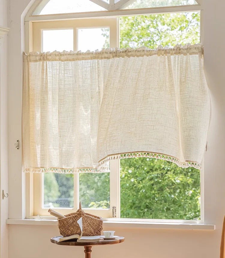 Retro coffee curtain cotton linen kitchen half curtain door curtain decorative curtain partition linen curtain short curtains