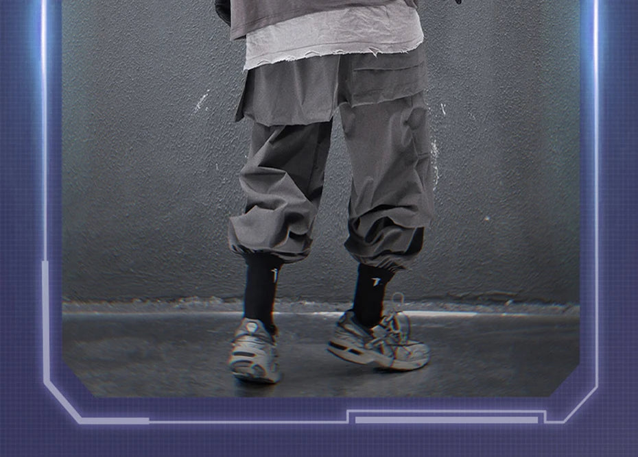 Techwear Tactical Skirt Pants Men's Fashion Streetwear Baggy Cargo Pants Joggers Black Loose Sweatpants
