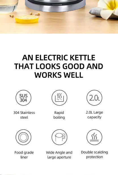 110V 220V Electric Kettle Household Stainless Steel Water Boiling Pot 2L Kettle Home Appliance