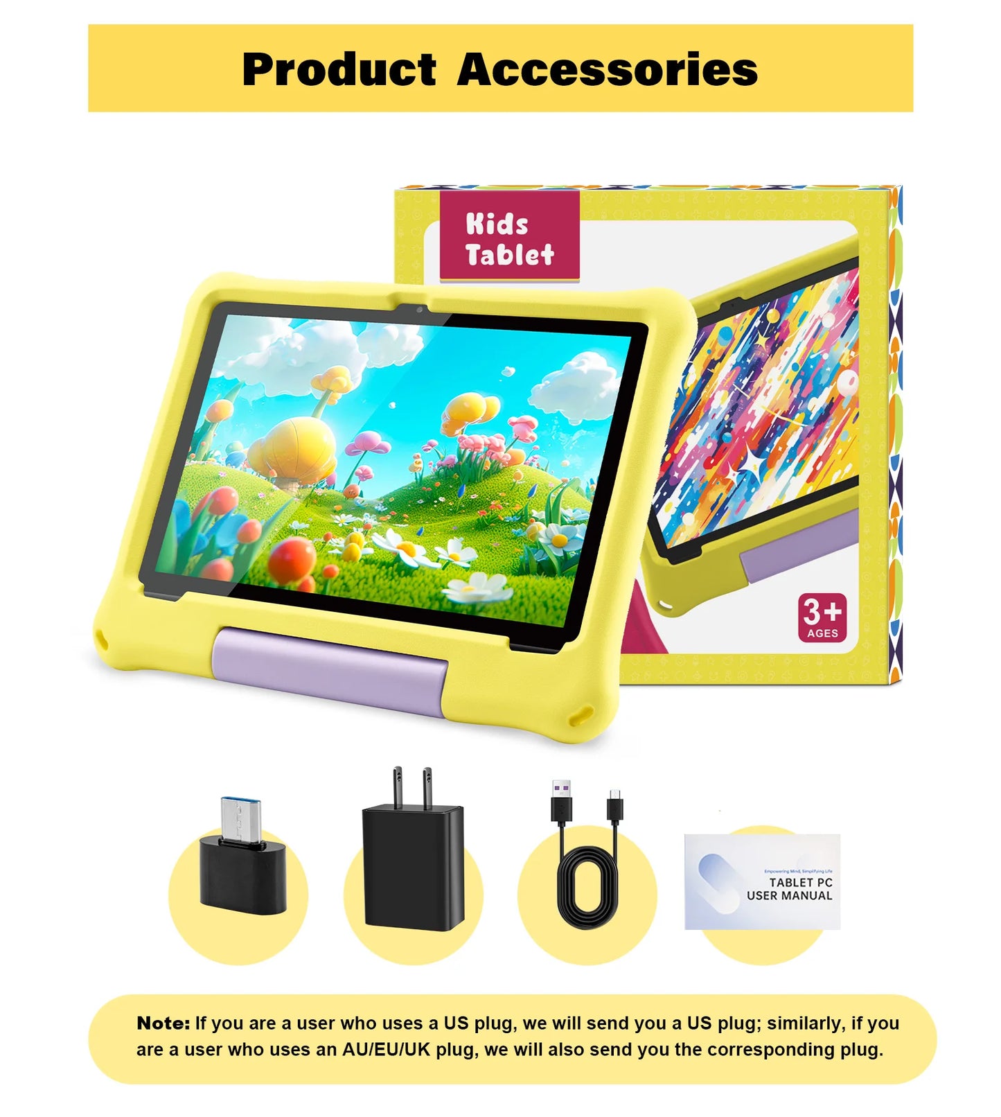 10.1 inch Android 15 Kids Tablet 8GB(4+4 Expand) RAM 64GB ROM 5000Mah Octa-core Children Learning Educational Children's Tablets