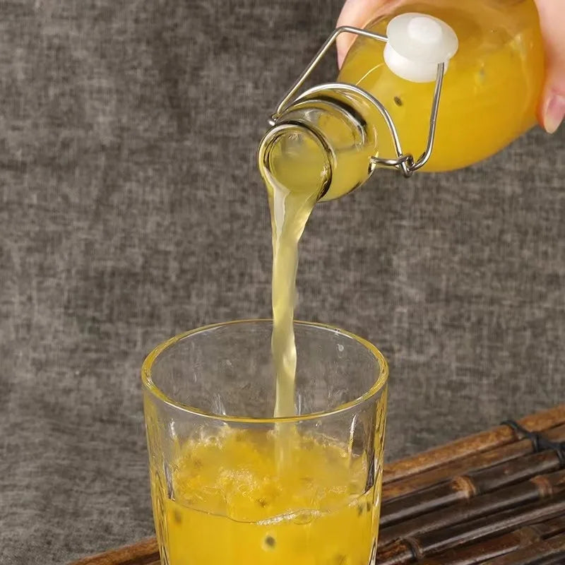 Enzyme Bottle,Bartender Tool,Fresh Lemon Lime Kitchen Oil Bottle,Jars With Lid Seal Buckle Plastic Storage Container Glass