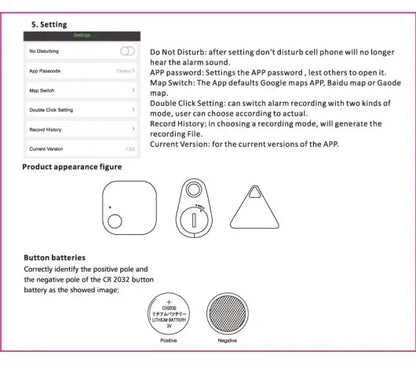 Mini GPS Tracker for Pets & Personal Items Bluetooth Anti Lost Device with Two Way Positioning RealTime Tracking for Android